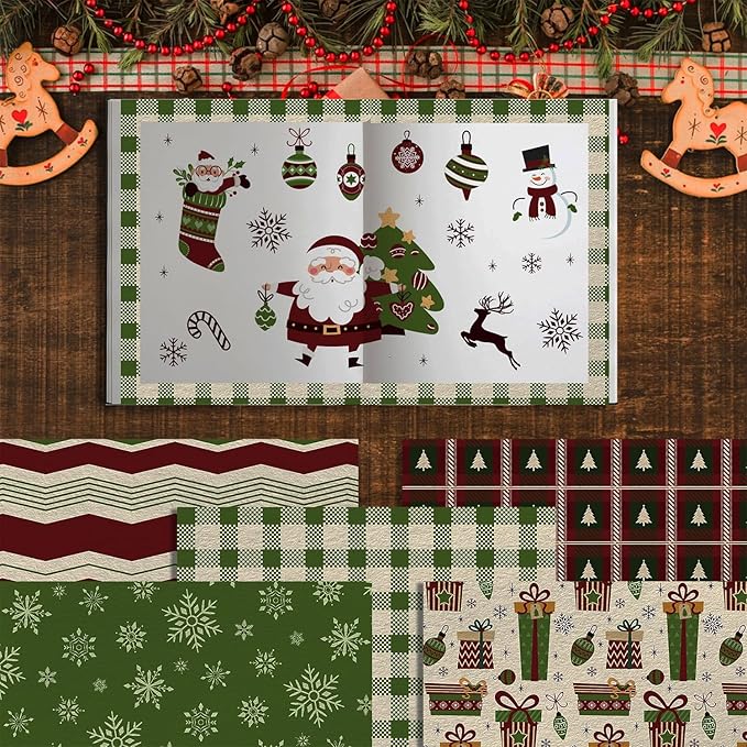 24 Sheets Christmas Scrapbook Paper 12'' × 12'' Double-Sided Xmas Red Green Pattern Paper Decorative Art Cardstock for Holiday DIY Crafts Card Making Scrapbook Supplies