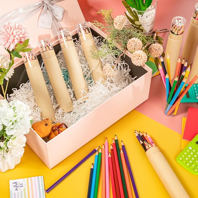 24 Pack Colored Pencils Bulk with Sharpener, Colored Pencils Set, 12 Assorted Color Pre-sharpened Travel Portable Pencil Gift for Christmas Holiday Party Favor