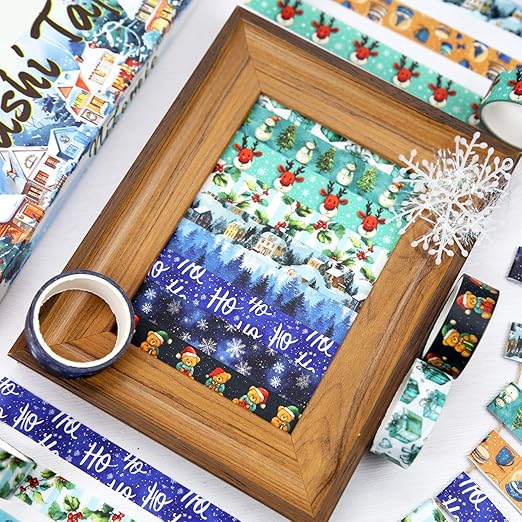 12 Rolls Winter Washi Tape Set, Blue Decorative Tape Snowflake ICY Christmas Themed Masking Tape for Journaling Supplies, Junk Journal, Scrapbooking, DIY Arts & Crafts, Gift Wrapping