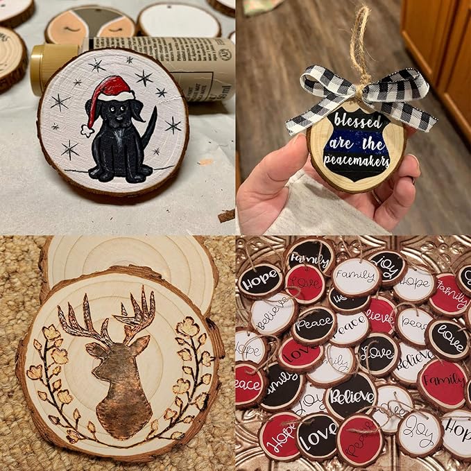 Fuyit Unfinished Wood Slices with No Hole, 20 Pcs 3.5-4 Inches Natural Wooden Circles with Bark for DIY Crafts, Christmas Ornament, Decoration