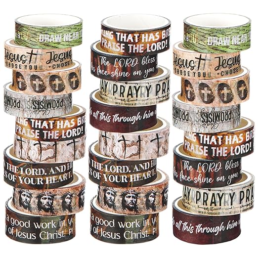 Janlaugh 24 Rolls Christian Washi Tape Gifts Bulk Religious Inspirational Scripture Supplies Rustic Bible Verse Washi Tape for Bible Journaling Study Crafting New Year DIY Gifts