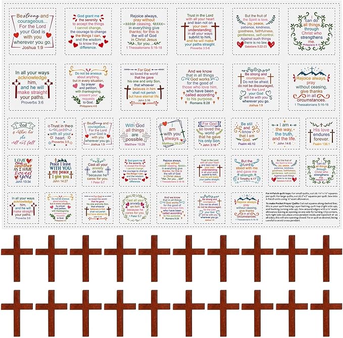 Pocket Prayer Quilt Panel Squares with Small Wooden Crosses Mini Scripture Pocket Prayer Quilt for Friend Family Religious Spiritual Gift Easter Reward Gift(Classic,Brown)