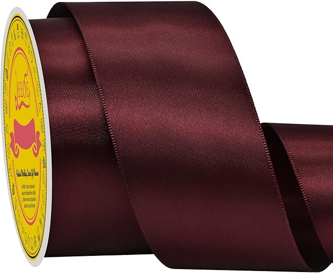 Double Face Burgundy Satin Ribbon 2" X 25 Yards Polyester Burgundy Ribbon for Gift Wrapping Very Suitable for Weddings Party Invitation Decorations and More