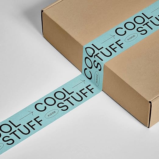 Cool Stuff Inside Decorative Packing Tape for Small Business Cute Designer Printed Packaging and Shipping Tape - Turquoise Green Black, 1.88" x 110 Yards (330 feet)