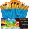 Paint Brushes Set, 30 Pcs Paint Brushes for Acrylic Painting, Oil Watercolor Acrylic Paint Brush, Artist Paintbrushes for Body Face Rock Canvas, Adult Drawing Arts Crafts Supplies, Blue