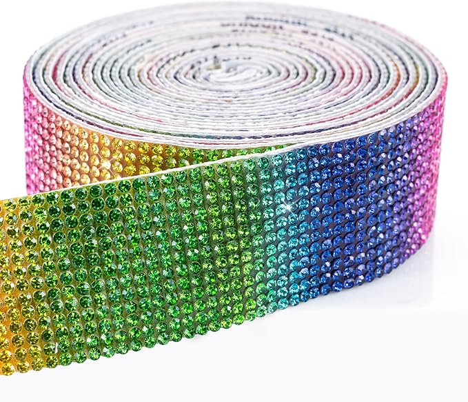 Novani Self Adhesive Rhinestone Ribbon, 1.14 Inch Wide 3 Yards 1 Roll, Rainbow Crystal Diamond Bling Strips for DIY Crafts, Home Decor, Glitter Glass Rhinestones for Crafting, Car Decoration