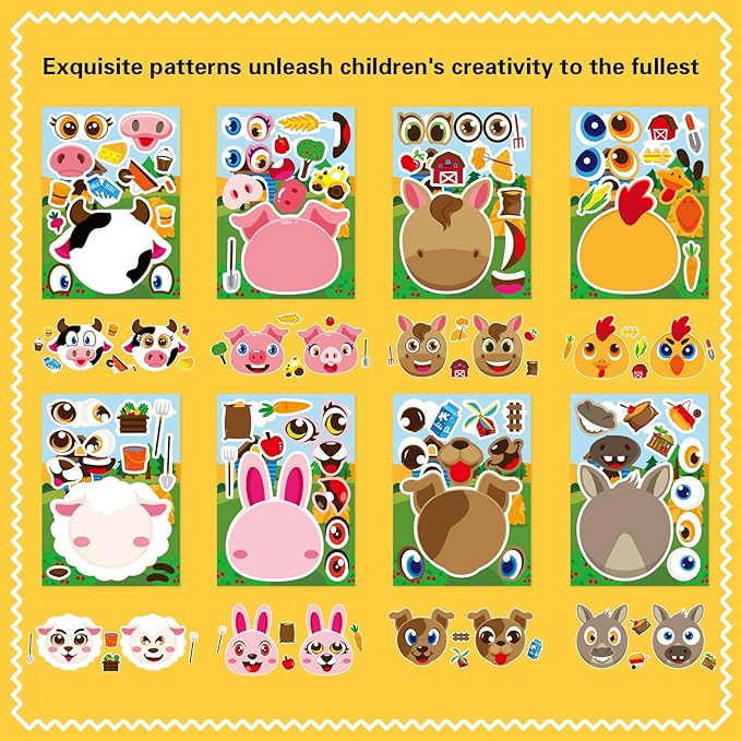 36 Sheets Farm Animal Make a Face Stickers Sheets for Kids, Make Your Own Sticker DIY Farm Animal Stickers for Kids Farm Themed Birthday Party Favor Supplies Craft
