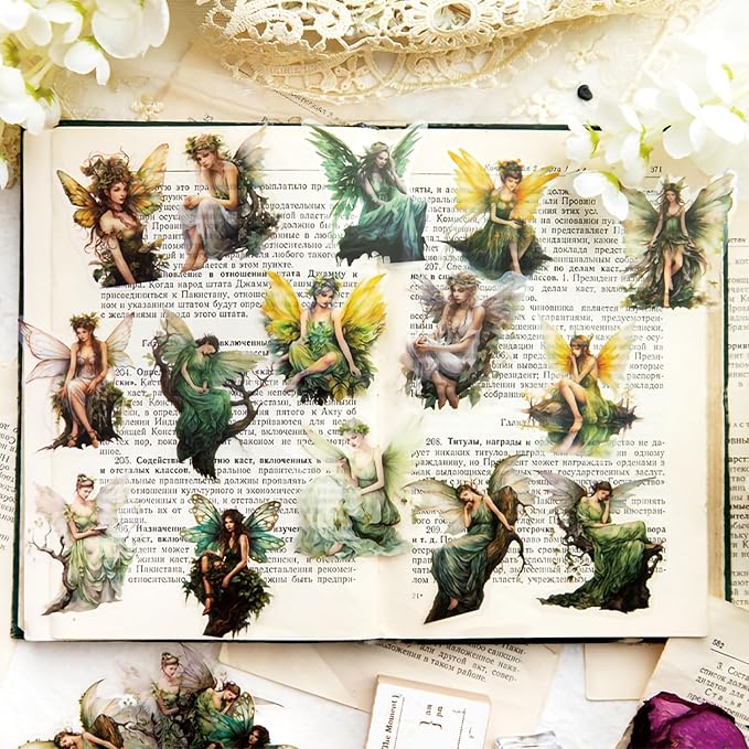 Yoksas Fantasy Butterfly Fairy Scrapbook Stickers - 180Pcs Waterproof Clear Cryptid Fairy Tale Stickers for Journaling, Laptops, Resin Art, Fairycore Aesthetic Art Supplies