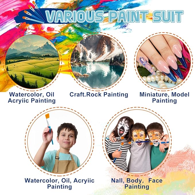 Honoson Paint Brushes for Acrylic Painting, Big Paint Brushes Bulk with Wooden Handle for Acrylic, Watercolor, Oil, Crafts, Face Body Art, 4 Color(20 Pcs)