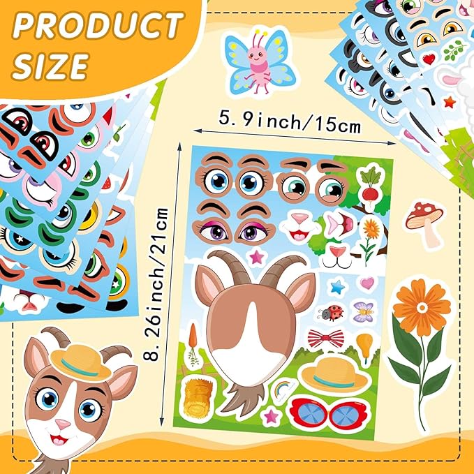 48 Sheets Make a Face Sticker Sheets for Kids, Make Your Own Animal Stickers Party Favors Goodie Bags Stuffers Crafts Activities Gifts for Kids Toddler Birthday Classroom Supplies