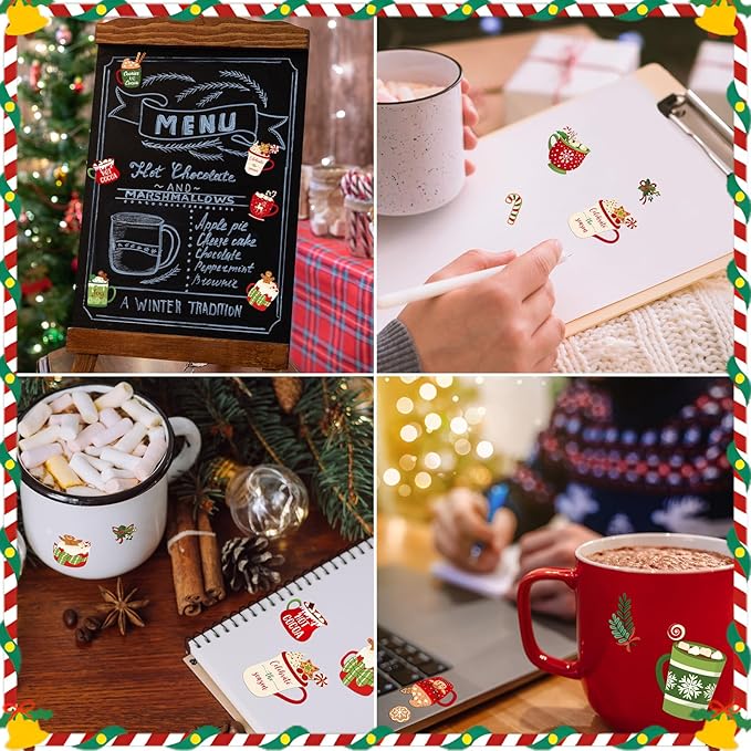 300 Pcs Hot Cocoa Winter Stickers Christmas Rustic Mini Winter Stickers Party Favors Aesthetic Waterproof Vinyl Decals Pack for Water Bottles Scrapbooking Laptop Luggage Phone Skateboard