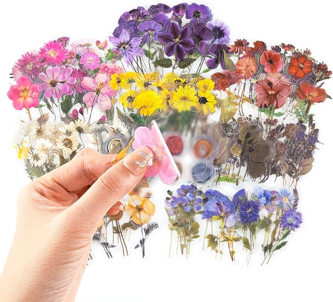 320PCS Pre-Cut Floral Stickers Set Small Flower Decal Journal Stickers PET Flower Sticker for Journaling Scrapbooking, Double Blade Line-Easy to Peel