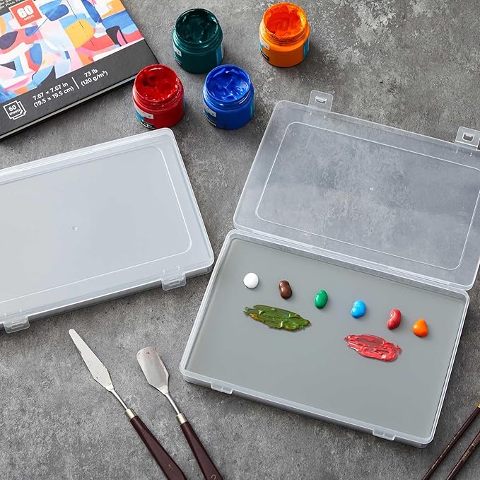 Nuanchu 4 Pcs Handy Glass Oil Paint Palette Included 10.2 x 6.8 x 1.2 Inches Airtight Stay Wet Palette Container and 9.7 x 6.3 Inches Tempered Glass, Keeps Paint Fresh, Ideal for Travel Outdoor, Grey