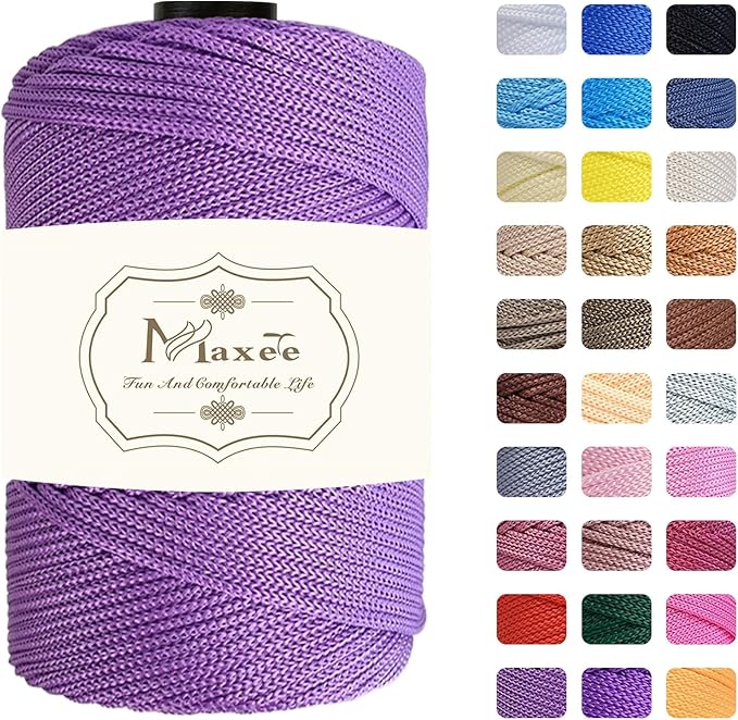 Maxee Premium Polyester Macrame Cord 3 mm × 218 yd,3mm 100% Polypropylene Macrame Cord,Ideal for Crochet, Wall Hangers, Bags, Rugs & DIY Crafts(Light Purple)