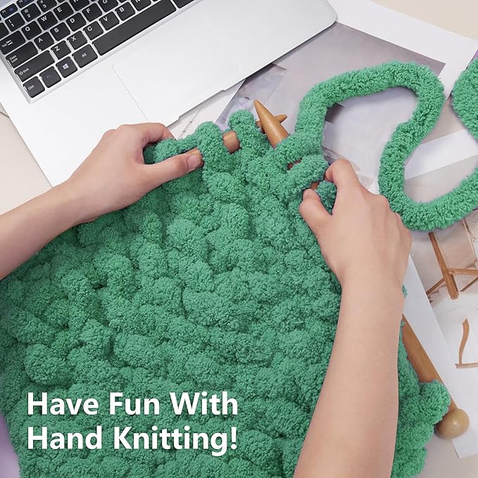 Chunky Yarn for Hand Knitting - #10 Chunky Chenille Yarn, Jumbo Big Thick Chunky Yarns for Crocheting, Super Bulky Chunky Knit Blanket Yarns, 8 Skein (25 yds 8 oz Each Skein), Misty Jungle Green