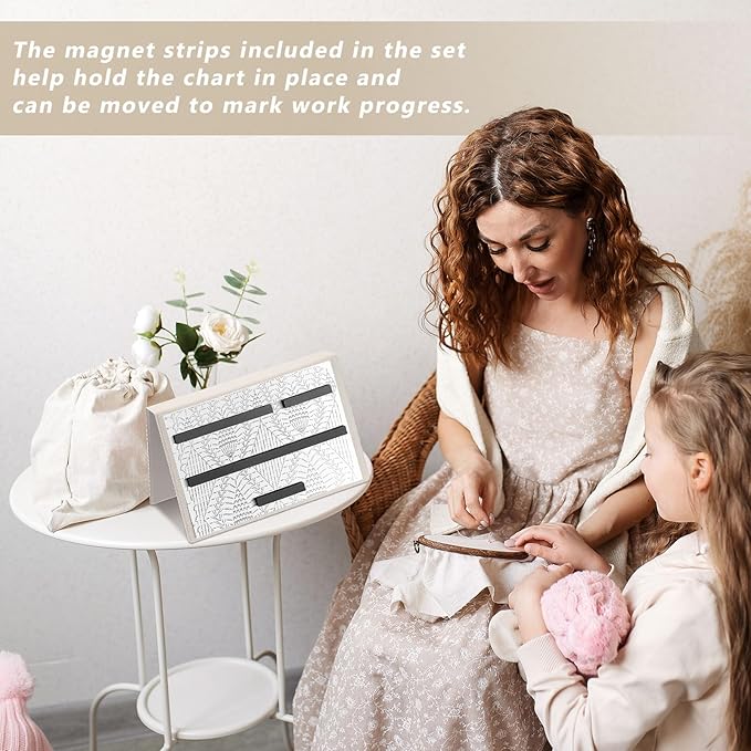 Flutesan Knitting Pattern Holder Fold up Cross Stitch Knitting Chart Keeper with Replacement Magnets Magnetic Cross Stitch Accessories and Supplies for Crochet, 13.2 x 9 Inch (1 Pcs, Beige)