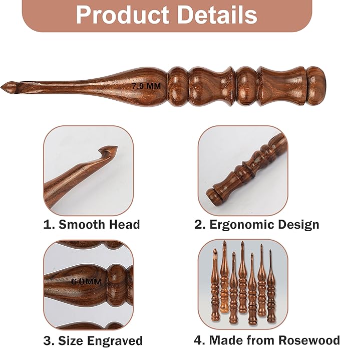 Wooden Crochet Hook Set of 13, Ergonomic Soft Grip Handles for Arthritis & Hand Pain, 3.5mm–12mm Crochet Needles for Beginners, Knitting & Yarn Crafts