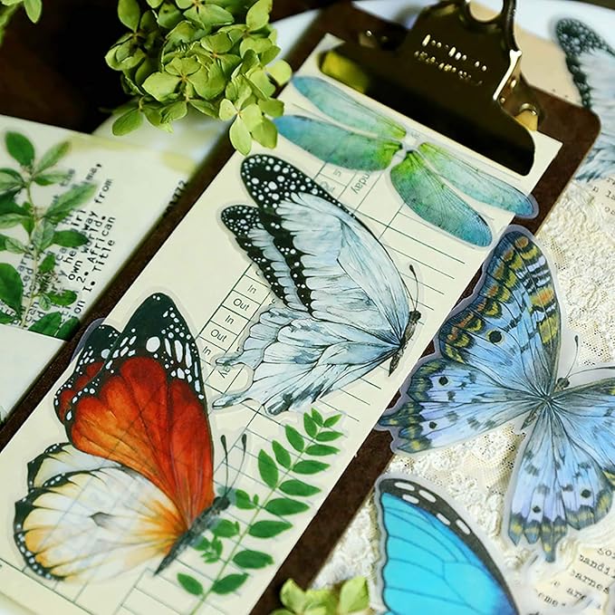 Doraking 50PCS Vintage Tropical Plants Butterfly Green Plants Stickers for Decoration Laptop Scrapbook, Doraking No-Repeat Vintage Butterfly Stickers