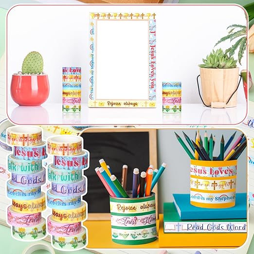 Janlaugh 24 Rolls Christian Washi Tape for Bible Journaling Gifts Bulk Religious Inspirational Scripture Supplies Cute Floral Bible Verse Washi Tape for Study Crafting Spring Gifts Favors
