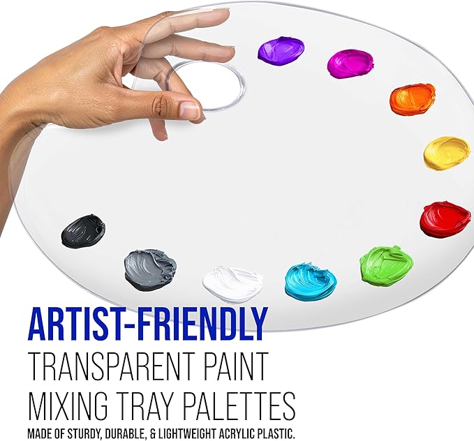 U.S. Art Supply 9.5" x 13.8" Clear Oval-Shaped Acrylic Painting Palette - Transparent Plastic Artist Paint Color Mixing Tray - Non-Stick, Easy Clean, Mix Acrylic, Oil - Student Crafts