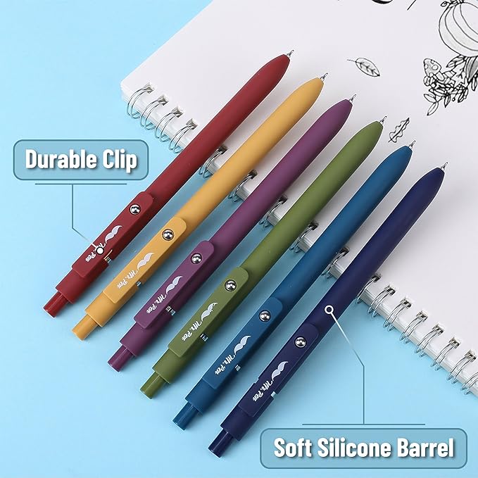 Mr. Pen- Retractable Gel Pens, 6 Pack, Vintage Color Barrels, Black Ink, Fast Dry, Fine Point 0.5mm, Cute and Aesthetic for Journaling