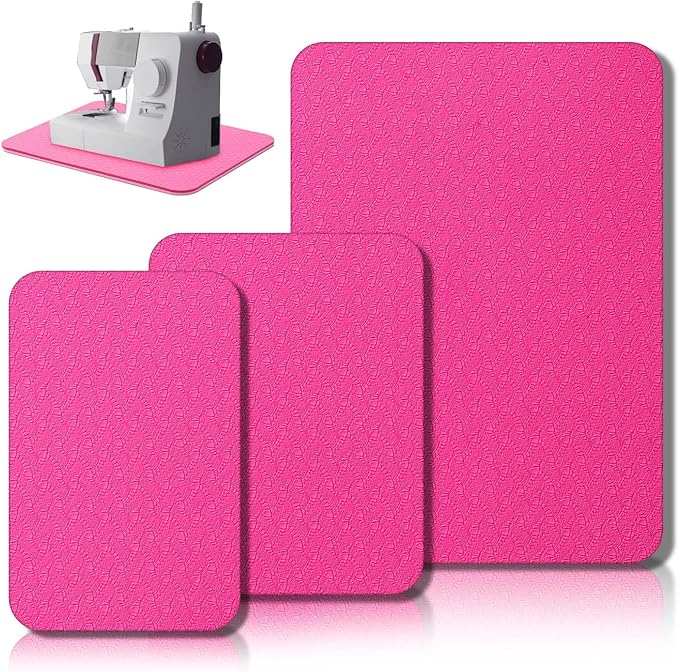 3 Pcs Sewing Machine Muffling Mat Pedal Mat Sewing Machine Pad No Slip Rubber Stay in Place Mats for Calms Vibration(Pink,15 x 20 Inch,14 x 9 Inch,14 x 11 Inch)