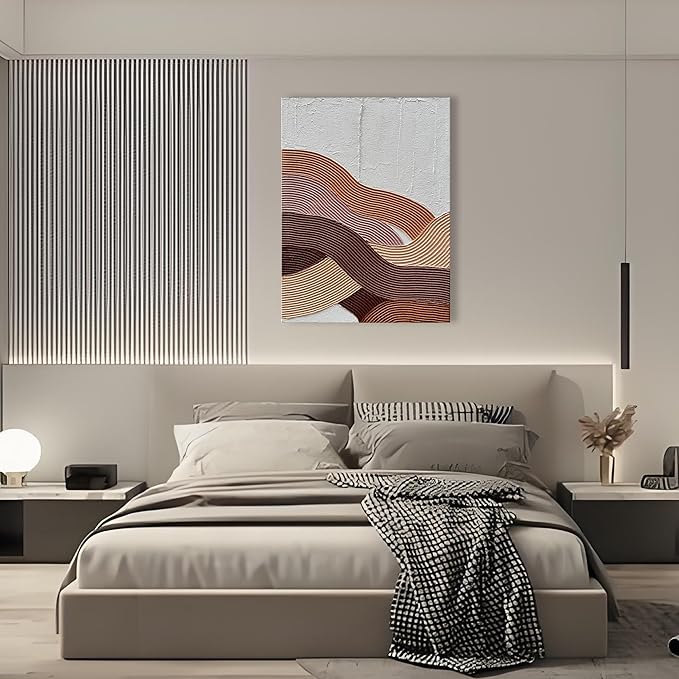 Art Hand-Painted Modern Abstract Art Brown red and White Textured Oil Painting Family Living Room Hallway Wall Art Deco 40x28 inches