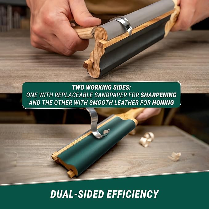 BeaverCraft LS5P1 Wood Carving Strop Wood Carving Gouge Hook Knife Sharpening Honing Tools Strop Stropping Kit Leather Paddle Strop Spoon Carving Tools Sharpening Kit Sharpener with Polishing Compound