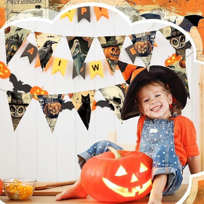 Hahafelt 10 Pcs 18 x 22 Inch Vintage Halloween Quilting Fabric Square Spooky Gothic Quilted Fabric Bundle Fat Quarters Pumpkin Skull Cat Owl Precut Patchwork Supplies for Holiday DIY Sewing Craft