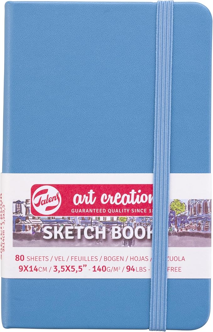 Talens Art Creation Paper - Lake Blue Sketchbook - 9 x 14 cm - 140 g/m² - 80 Sheets - Ideal for Drawing & Journaling