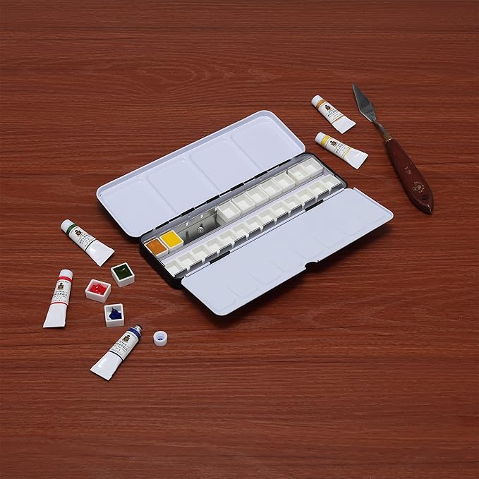 Watercolor Palettes - Empty Half Pan Boxes and Palette for Artists, Watercolor Painting, Students, Color Theory, & More! - 24 Half Pans