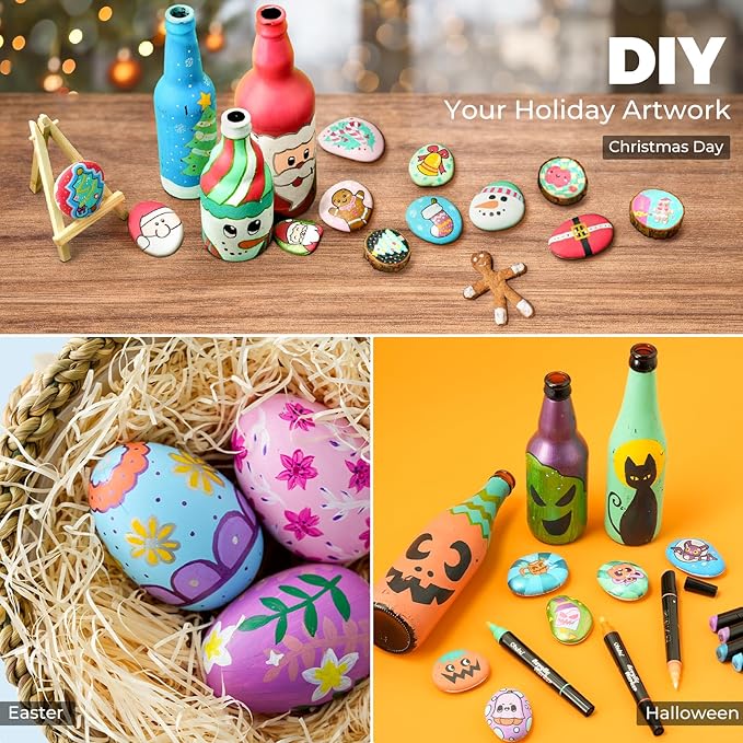 Ohuhu Acrylic Paint Markers 60 Colors: Dual Tips (Round & Fine) Acrylic Markers High Opacity Paint Pens Waterproof Lightfast for Rock Painting Easter Eggs Wood Glass Ceramic Canvas - Kakaako