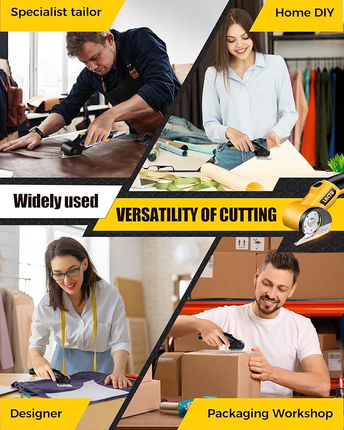 Electric Cardboard Cutter Scissors with LED Light, 3000mAh Rechargeable Battery, Brushless Motor, Tungsten Steel Blade, Cuts Cloth, Leather, Carpet, Cable Cutter bright yellow