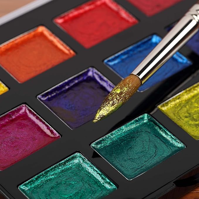 Soho Urban Artist Glitter Bomb Watercolor Paints - 12 Glitter Watercolor Paint Colors, Semi-Moist, Ultra-Sparkly for Shimmering Mixed-Media Art & Journaling