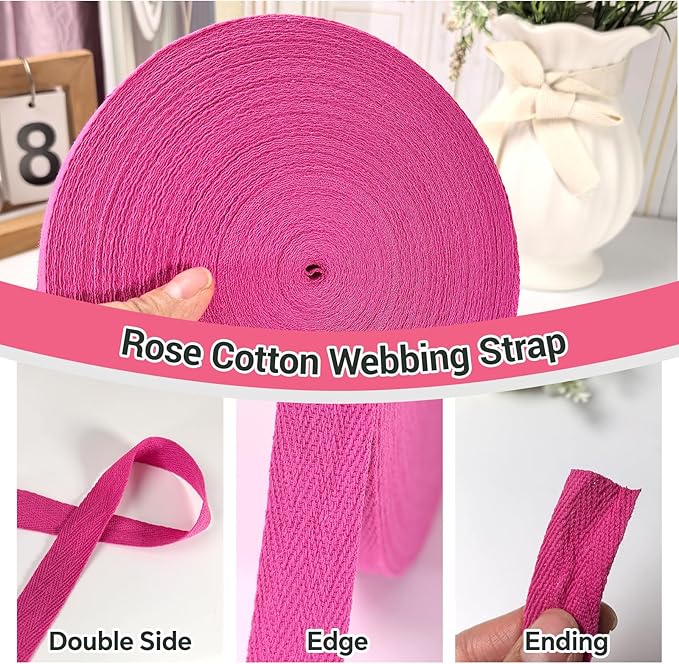 40 Yards Herringbone Twill Tape for Sewing,Pet Collar,Gift Wrapping Home Deco -3/4 inch Rose Cotton Webbing Straps-Natural Bias Binding Tape for Handles, Crafting & DIY Projects