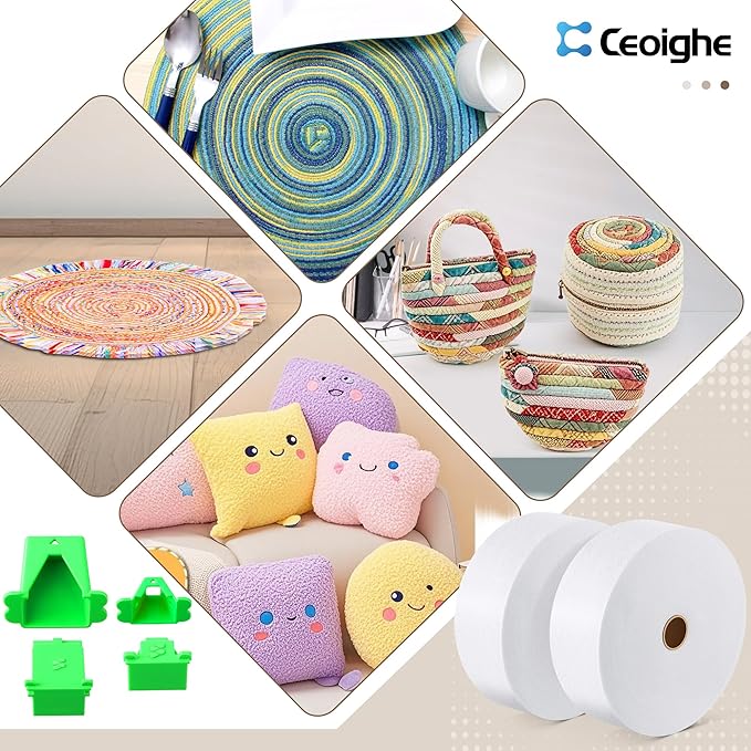 Ceoighe Jelly Roll Batting Strips with Tube Maker, 2 Rolls 100 Yards Total, 2 1/2 Inch Cotton Blend Quilt Batting for Quilting, Rugs, Braided Mats, DIY Sewing Projects