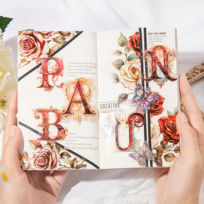 156 Pieces Baroque Art Letter Alphabet Sticker Set – Decorative Vintage Clear Font Aesthetic ABC Stickers for Scrapbooking, Journals, Resin Art Supplies
