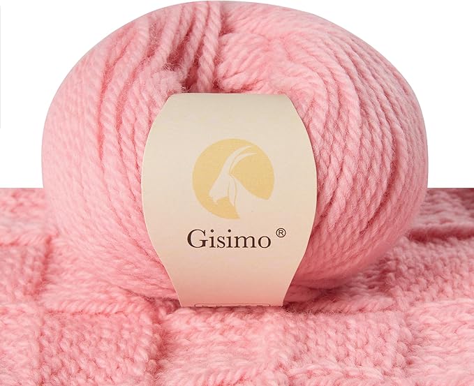 100% Merino Wool Yarn, 3-Ply Luxurious and Soft Yarn for Hand Knitting & Crocheting (Pink,1Ball)