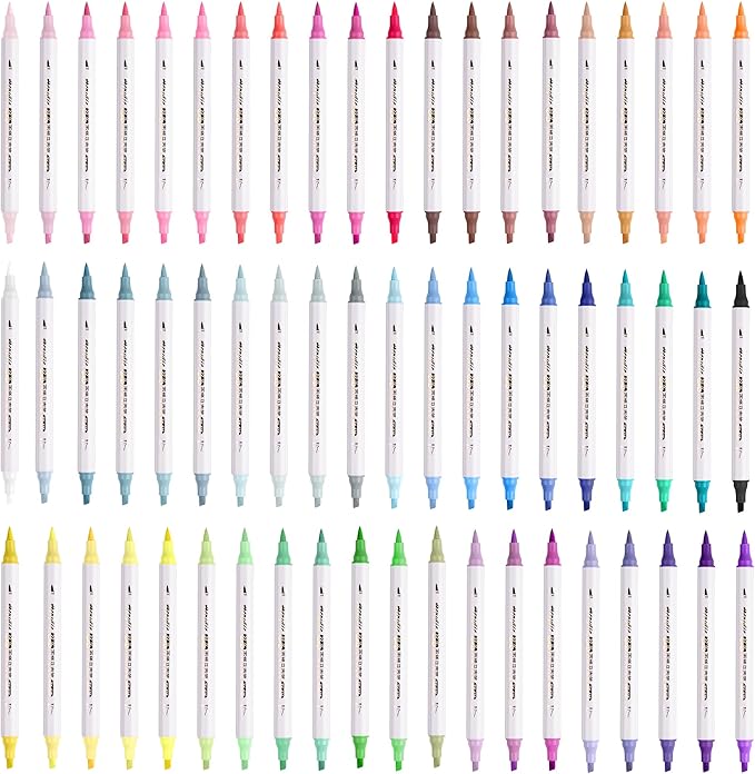 Acrylic Paint Pens Markers, 60 Colors Dual Tip Acrylic Paint Pens, Waterproof Markers for Rock Painting, Wood, Canvas, Stone, Glass, Ceramic Surfaces, DIY Crafts Art Supplies (Round pole 60color)