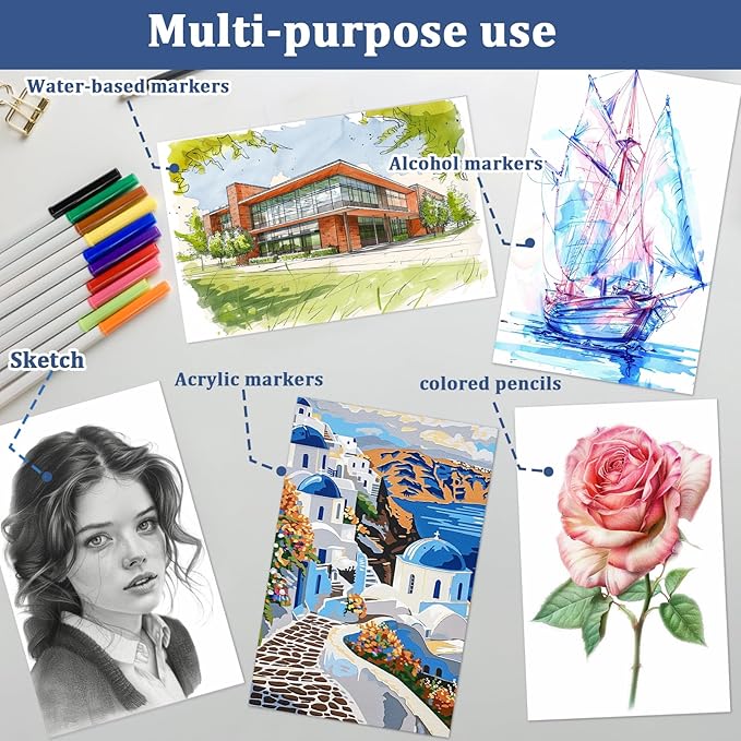Tlenpo 8.5" x 5.5" Marker Paper Pad, 100 Sheets Bleedproof Sketchbook for Alcohol Markers, 120gsm/73lb Art Sketch Pad Paper Painting Coloring Paper for Drawing & Coloring