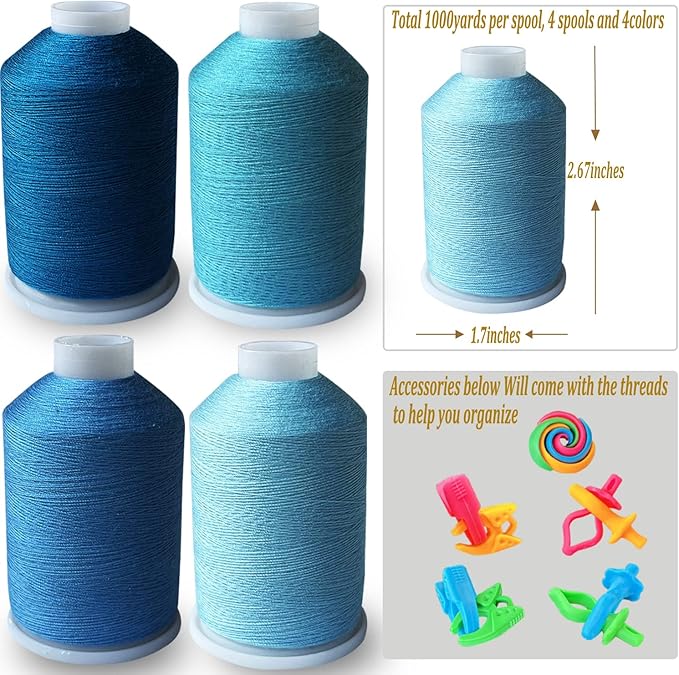 Sewing Thread 4 Colors Set 40s/2 for Sewing Machine，Quilting，Hand Sewing Total 4000yards （Navy Blue Series）