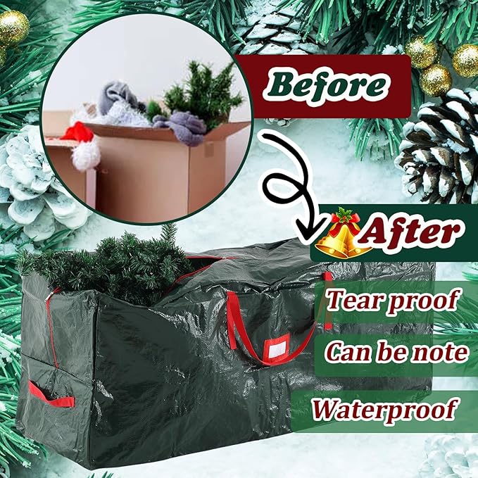 Amylove 4 Pcs Large Christmas Tree Storage Bags Heavy Duty Xmas Zippered Bags Bulk Waterproof Plastic Christmas Tree Container with Carry Handles(9 Ft/ 7.5 Ft/ 4.5 ft,Red/Green)