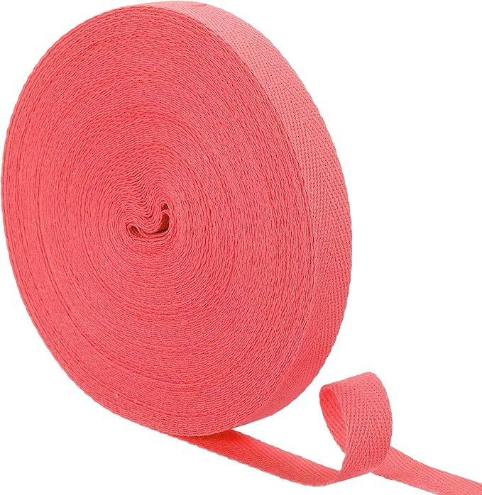 uxcell 23 Yards Cotton Twill Tape, 5/8-inch Herringbone Webbing Ribbon Bias Binding Tapes for Clothes Sewing, DIY Crafting (Pink Red)