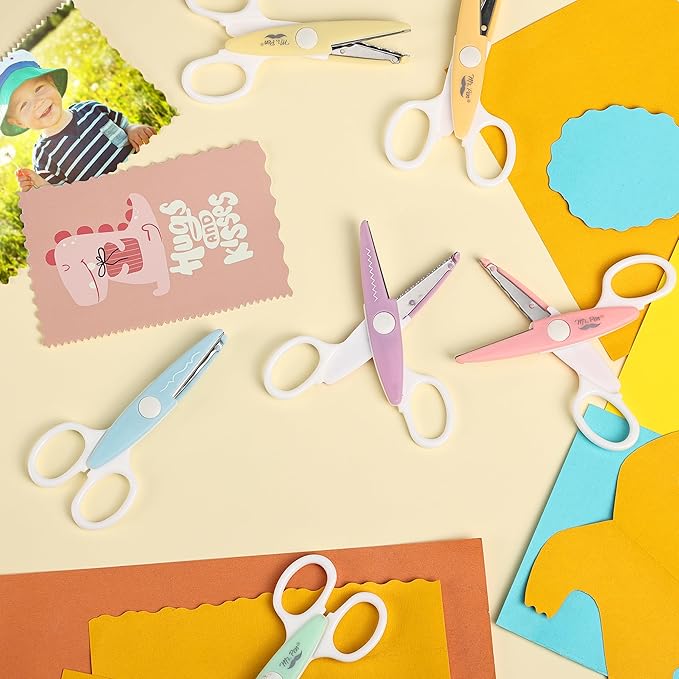 Mr. Pen Craft Scissors - Decorative Edge, 6 Pack, White & Pastel Color, Zig Zag & Pattern Scissors for Crafting & Scrapbooking