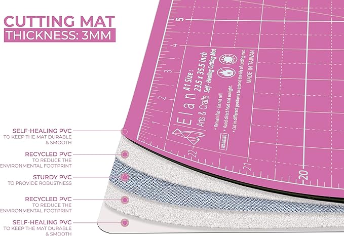 Elan Cutting Mat A2 Pink & Purple, Self Healing Cutting Mat 18x24 Inch, 5-Ply Craft Board Pink, Hobby Board for Crafts 18x24 Inch