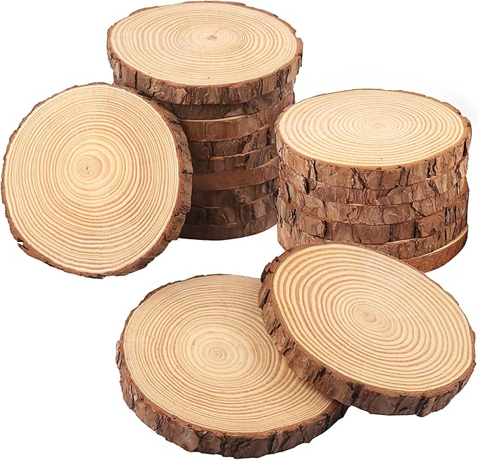 18 PCS 5.5-6.3 Inch Natural Wood Slices, Unfinished Pine Wood Circles with Barks for Coasters, DIY Crafts, Christmas Rustic Wedding Ornaments and Centerpieces,by GNIEMCKIN