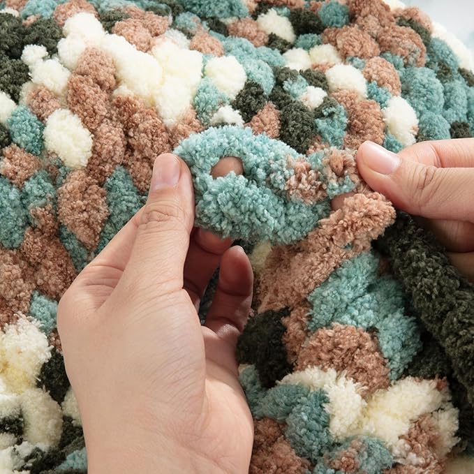 Hombys 8 Pack Giant Chunky Yarn for Crocheting & Knitting, Super Bulky Soft Fluffy Tie Dye Plush Yarn, Mixed Color Thick Chenille (Green, White Multi)