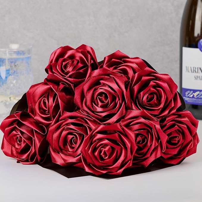 1-1/2 Inch Wide Wine Red Satin Ribbon, 50 Yards Solid Polyester Fabric Ribbon for Roses Making, Gift Wrapping, Valentine's Day, Wedding Decorations, Crafts, Bows