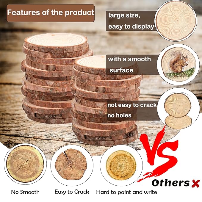Wood Slices 54 Pcs 2.8-3.1 Inches,Wood Slices for Crafts with Hole,Small Wood Cookies,Natural Wood Slices for DIY Rustic Candle Holders/Wedding/Christmas. ﻿
