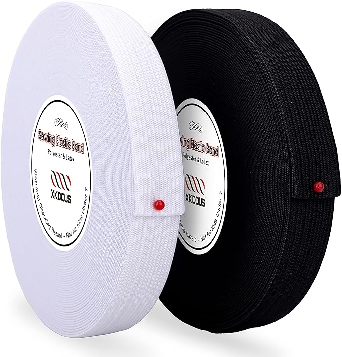 XKDOUS Elastic Band for Sewing, 0.75 Inch 32 Yards 2 Roll Knit Elastic Bands for Sewing Waistband and Pants Waist, High Elasticity(16 Yard White, 16 Yard Black)